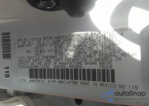 2011 Toyota Tacoma Prerunner V6 from USA, damaged, VIN 3TMJU4GN3BM112325